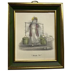 Framed 19th-Century British Hand Colored Engraving Print Matted "Milk O!" Print